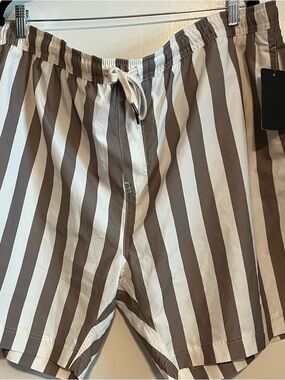 Nordstrom Brown and White Vertical Stripe Swim Trunks